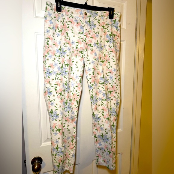 Calvin Klein Floral Cotton Twill Pants Size 12 Blue Pink Soft - Picture 1 of 7